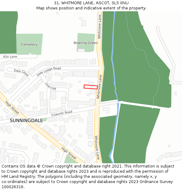 31, WHITMORE LANE, ASCOT, SL5 0NU: Location map and indicative extent of plot