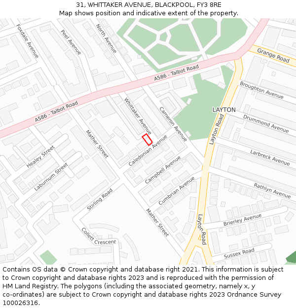 31, WHITTAKER AVENUE, BLACKPOOL, FY3 8RE: Location map and indicative extent of plot