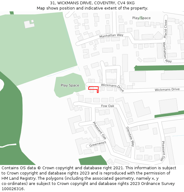 31, WICKMANS DRIVE, COVENTRY, CV4 9XG: Location map and indicative extent of plot