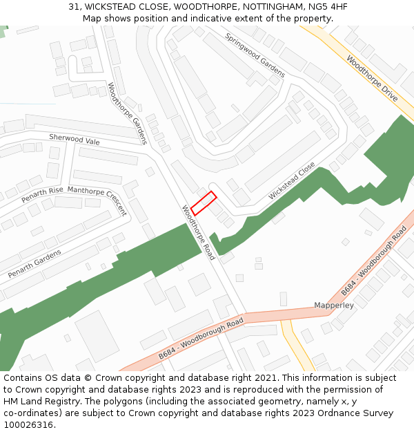 31, WICKSTEAD CLOSE, WOODTHORPE, NOTTINGHAM, NG5 4HF: Location map and indicative extent of plot