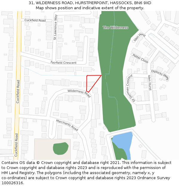 31, WILDERNESS ROAD, HURSTPIERPOINT, HASSOCKS, BN6 9XD: Location map and indicative extent of plot