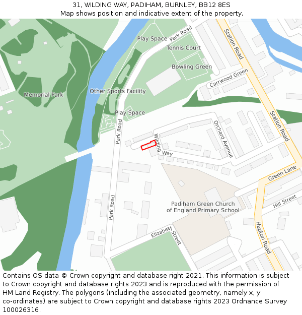 31, WILDING WAY, PADIHAM, BURNLEY, BB12 8ES: Location map and indicative extent of plot