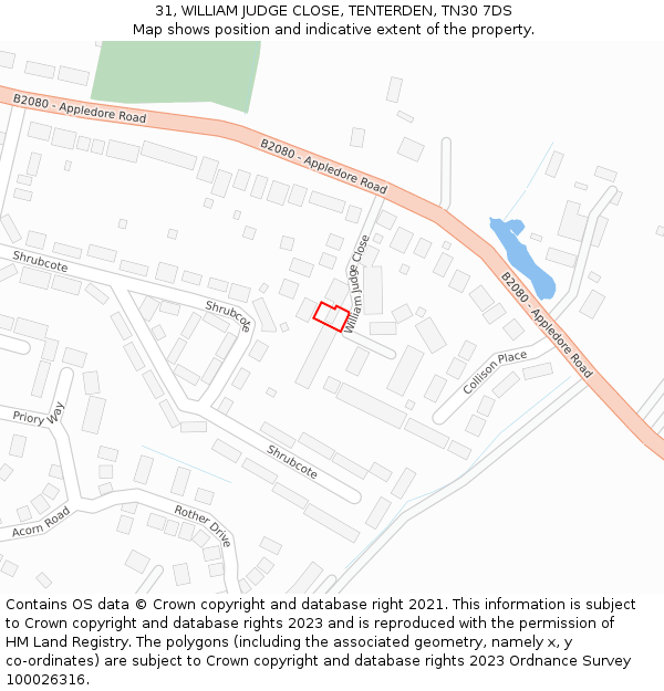 31, WILLIAM JUDGE CLOSE, TENTERDEN, TN30 7DS: Location map and indicative extent of plot