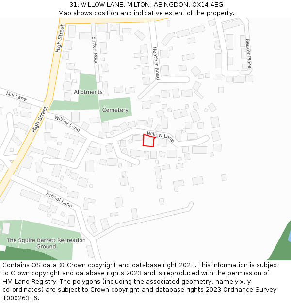 31, WILLOW LANE, MILTON, ABINGDON, OX14 4EG: Location map and indicative extent of plot