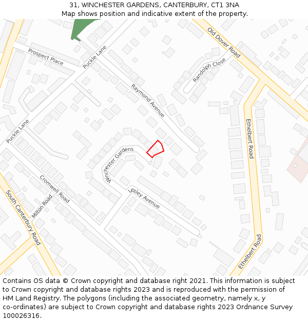 31, WINCHESTER GARDENS, CANTERBURY, CT1 3NA: Location map and indicative extent of plot