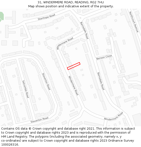 31, WINDERMERE ROAD, READING, RG2 7HU: Location map and indicative extent of plot