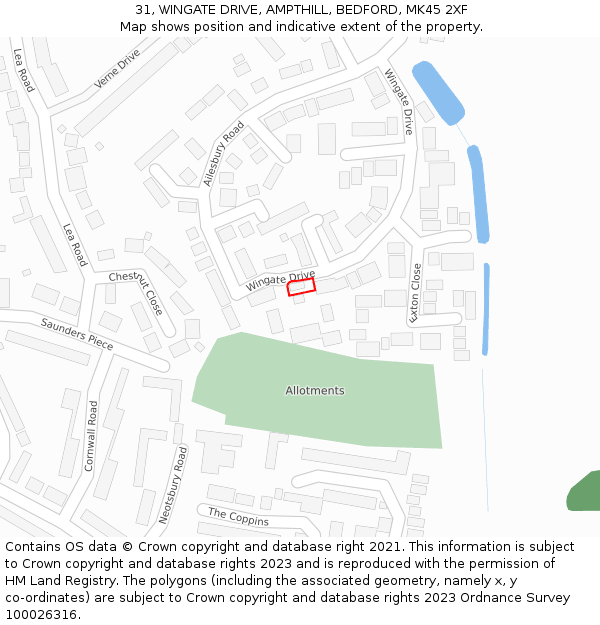 31, WINGATE DRIVE, AMPTHILL, BEDFORD, MK45 2XF: Location map and indicative extent of plot