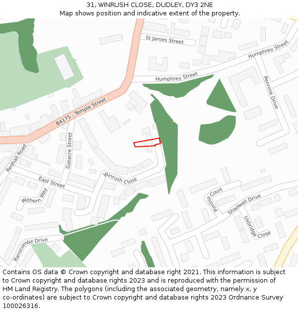 31, WINRUSH CLOSE, DUDLEY, DY3 2NE: Location map and indicative extent of plot