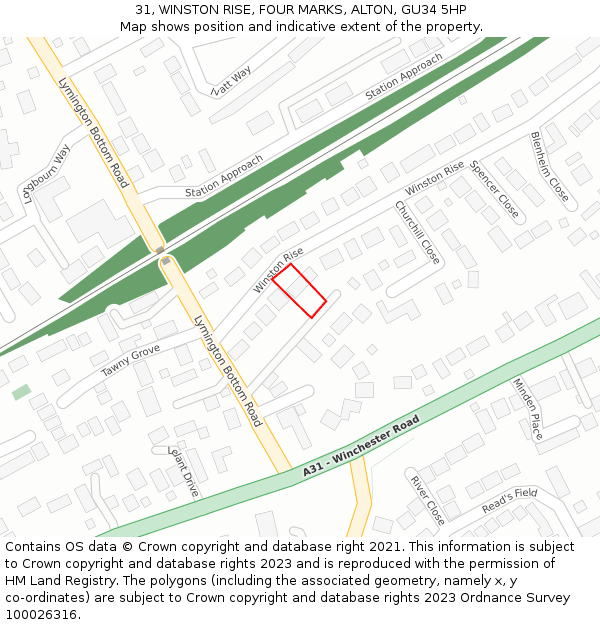 31, WINSTON RISE, FOUR MARKS, ALTON, GU34 5HP: Location map and indicative extent of plot