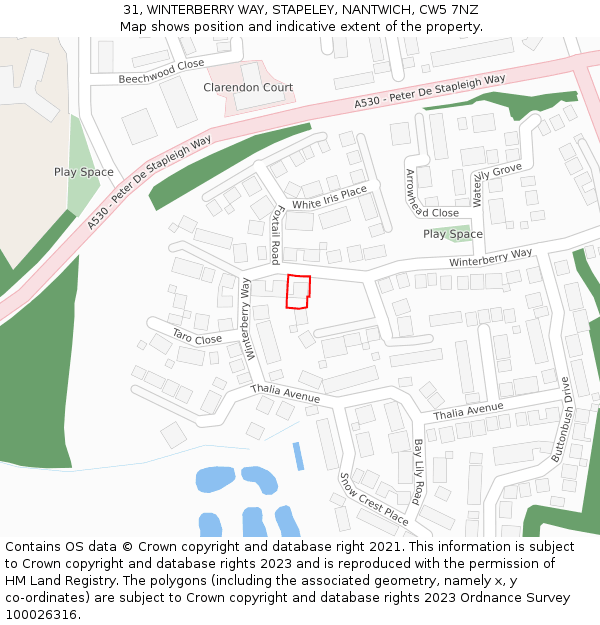 31, WINTERBERRY WAY, STAPELEY, NANTWICH, CW5 7NZ: Location map and indicative extent of plot