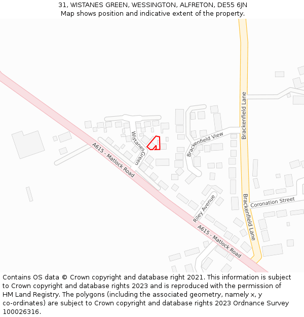 31, WISTANES GREEN, WESSINGTON, ALFRETON, DE55 6JN: Location map and indicative extent of plot