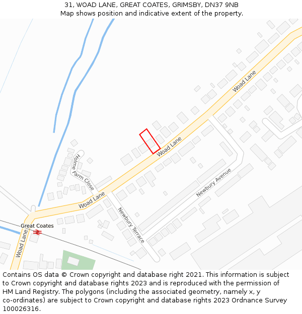 31, WOAD LANE, GREAT COATES, GRIMSBY, DN37 9NB: Location map and indicative extent of plot
