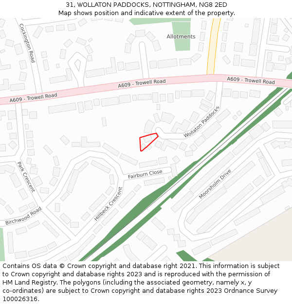31, WOLLATON PADDOCKS, NOTTINGHAM, NG8 2ED: Location map and indicative extent of plot