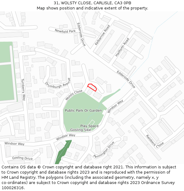 31, WOLSTY CLOSE, CARLISLE, CA3 0PB: Location map and indicative extent of plot