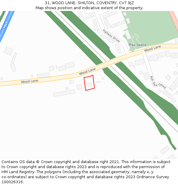 31, WOOD LANE, SHILTON, COVENTRY, CV7 9JZ: Location map and indicative extent of plot