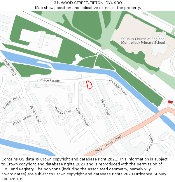 31, WOOD STREET, TIPTON, DY4 9BQ: Location map and indicative extent of plot