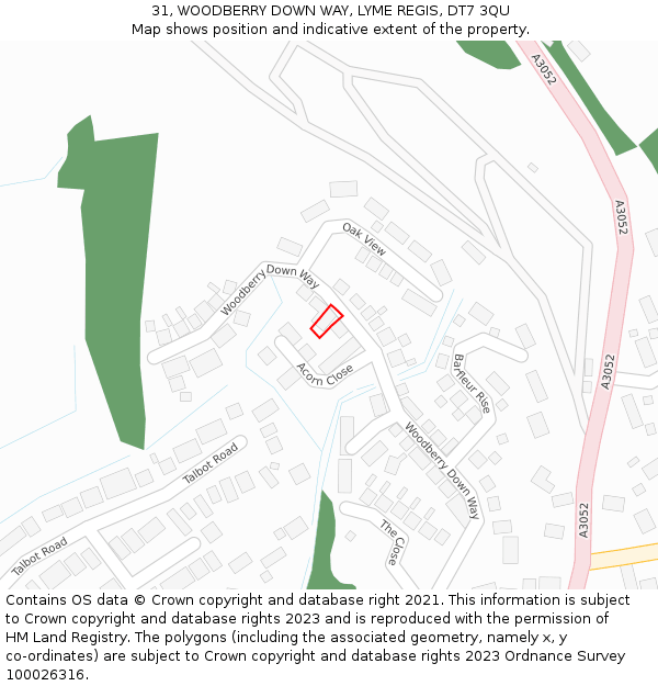 31, WOODBERRY DOWN WAY, LYME REGIS, DT7 3QU: Location map and indicative extent of plot