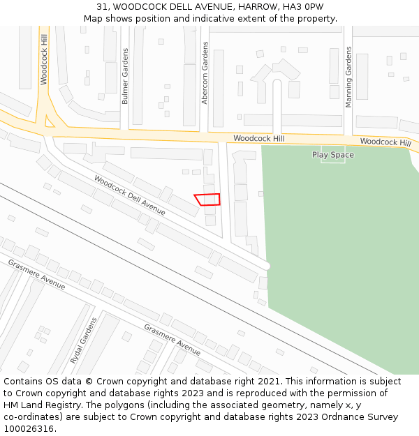 31, WOODCOCK DELL AVENUE, HARROW, HA3 0PW: Location map and indicative extent of plot