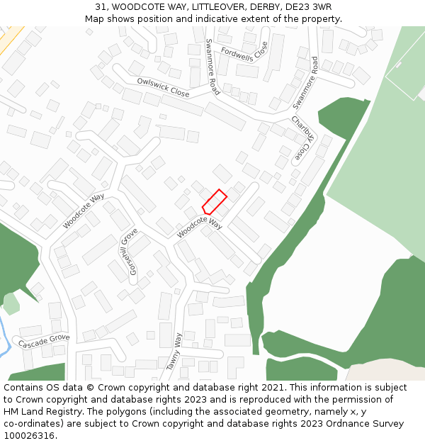 31, WOODCOTE WAY, LITTLEOVER, DERBY, DE23 3WR: Location map and indicative extent of plot