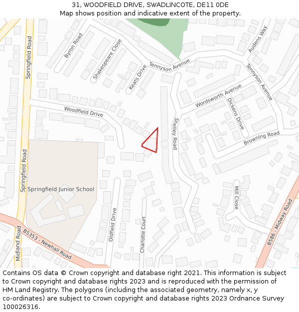 31, WOODFIELD DRIVE, SWADLINCOTE, DE11 0DE: Location map and indicative extent of plot