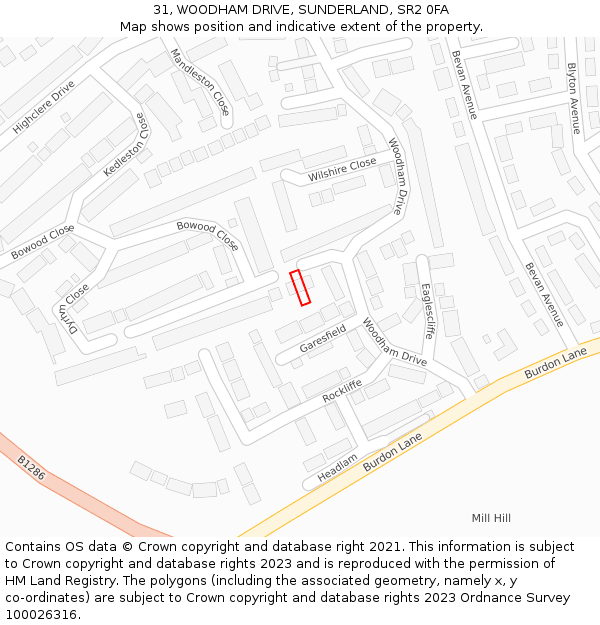 31, WOODHAM DRIVE, SUNDERLAND, SR2 0FA: Location map and indicative extent of plot