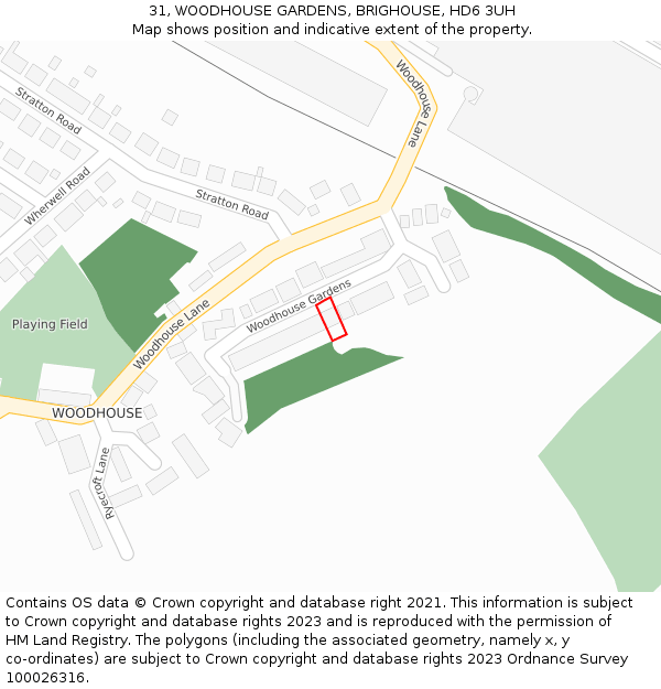 31, WOODHOUSE GARDENS, BRIGHOUSE, HD6 3UH: Location map and indicative extent of plot