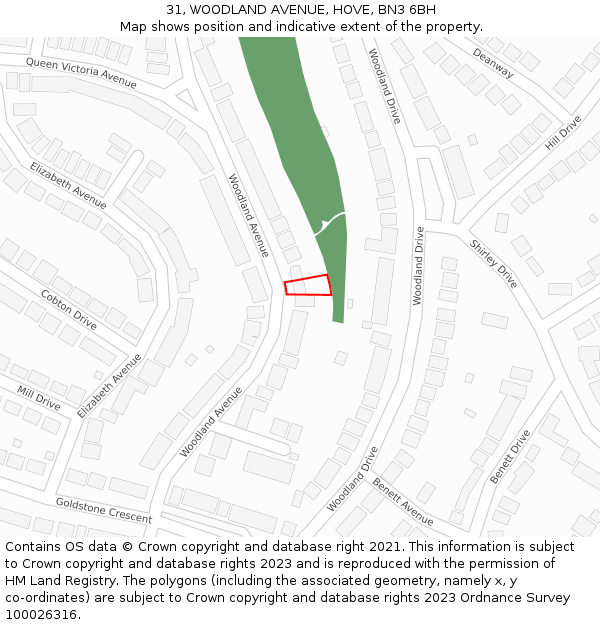 31, WOODLAND AVENUE, HOVE, BN3 6BH: Location map and indicative extent of plot