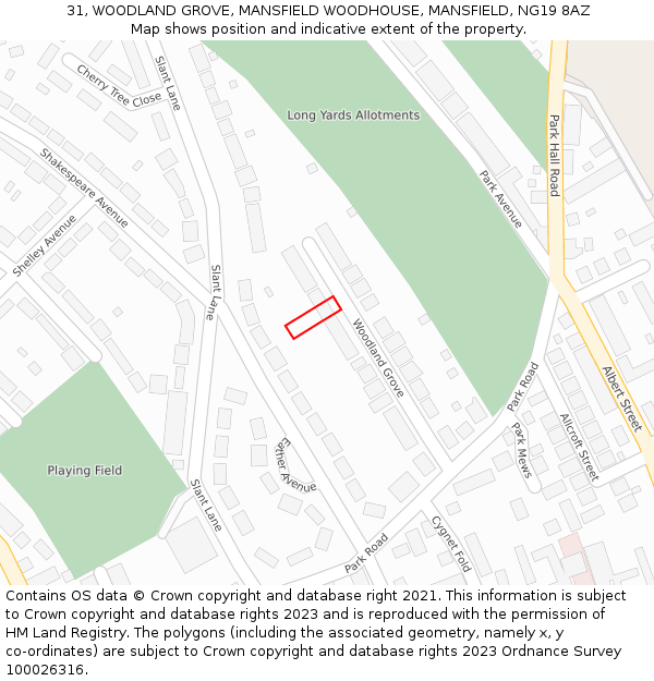 31, WOODLAND GROVE, MANSFIELD WOODHOUSE, MANSFIELD, NG19 8AZ: Location map and indicative extent of plot