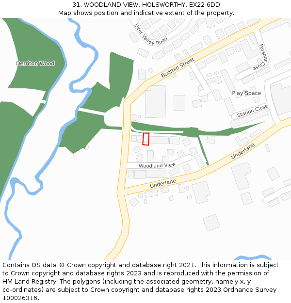 31, WOODLAND VIEW, HOLSWORTHY, EX22 6DD: Location map and indicative extent of plot