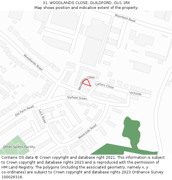 31, WOODLANDS CLOSE, GUILDFORD, GU1 1RX: Location map and indicative extent of plot