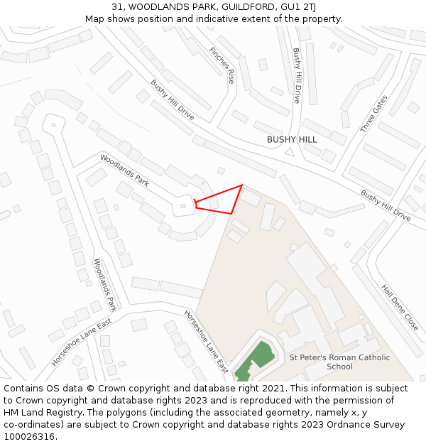 31, WOODLANDS PARK, GUILDFORD, GU1 2TJ: Location map and indicative extent of plot