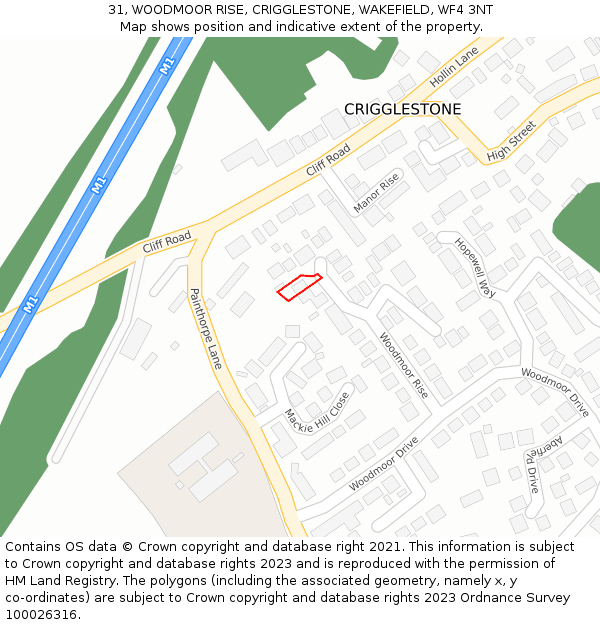 31, WOODMOOR RISE, CRIGGLESTONE, WAKEFIELD, WF4 3NT: Location map and indicative extent of plot