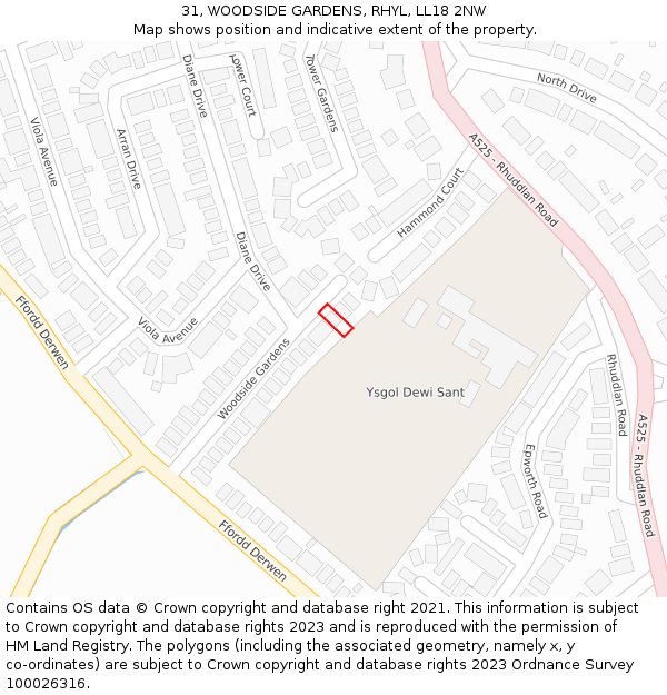 31, WOODSIDE GARDENS, RHYL, LL18 2NW: Location map and indicative extent of plot