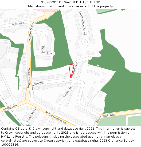 31, WOODSIDE WAY, REDHILL, RH1 4DD: Location map and indicative extent of plot