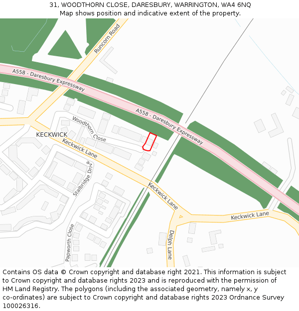 31, WOODTHORN CLOSE, DARESBURY, WARRINGTON, WA4 6NQ: Location map and indicative extent of plot