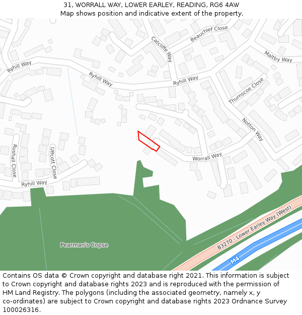 31, WORRALL WAY, LOWER EARLEY, READING, RG6 4AW: Location map and indicative extent of plot