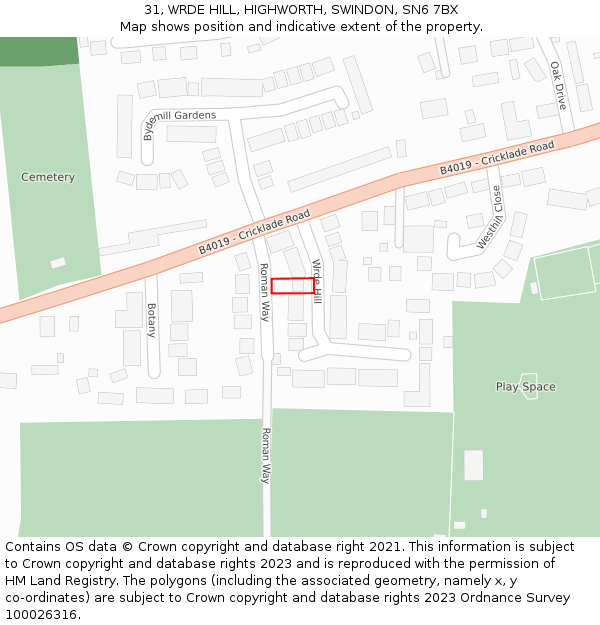 31, WRDE HILL, HIGHWORTH, SWINDON, SN6 7BX: Location map and indicative extent of plot