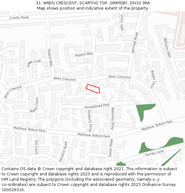 31, WREN CRESCENT, SCARTHO TOP, GRIMSBY, DN33 3RA: Location map and indicative extent of plot