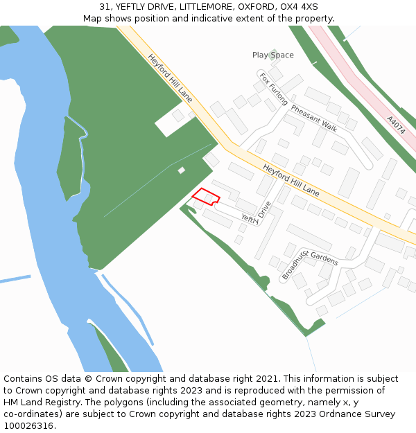 31, YEFTLY DRIVE, LITTLEMORE, OXFORD, OX4 4XS: Location map and indicative extent of plot