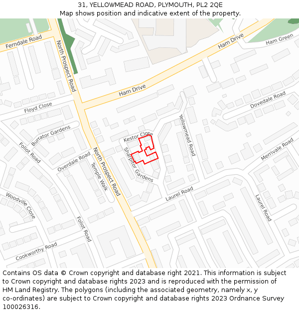 31, YELLOWMEAD ROAD, PLYMOUTH, PL2 2QE: Location map and indicative extent of plot