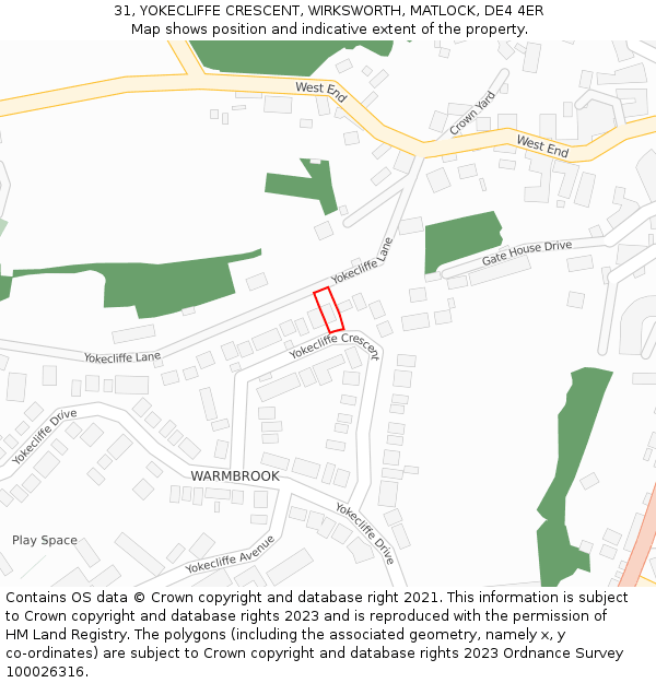 31, YOKECLIFFE CRESCENT, WIRKSWORTH, MATLOCK, DE4 4ER: Location map and indicative extent of plot