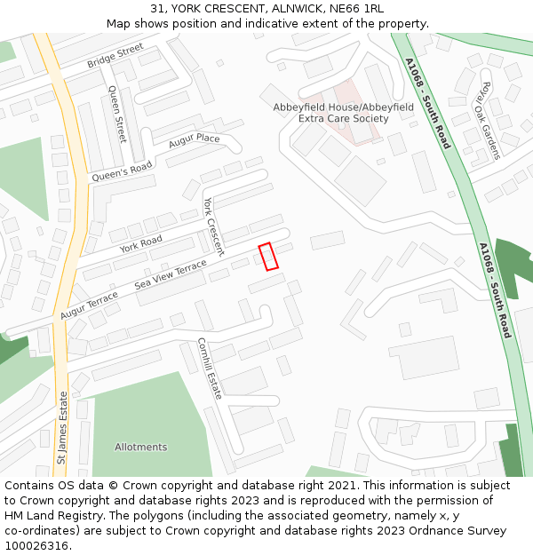 31, YORK CRESCENT, ALNWICK, NE66 1RL: Location map and indicative extent of plot