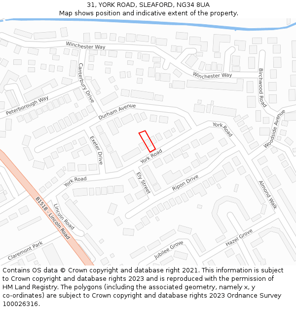 31, YORK ROAD, SLEAFORD, NG34 8UA: Location map and indicative extent of plot