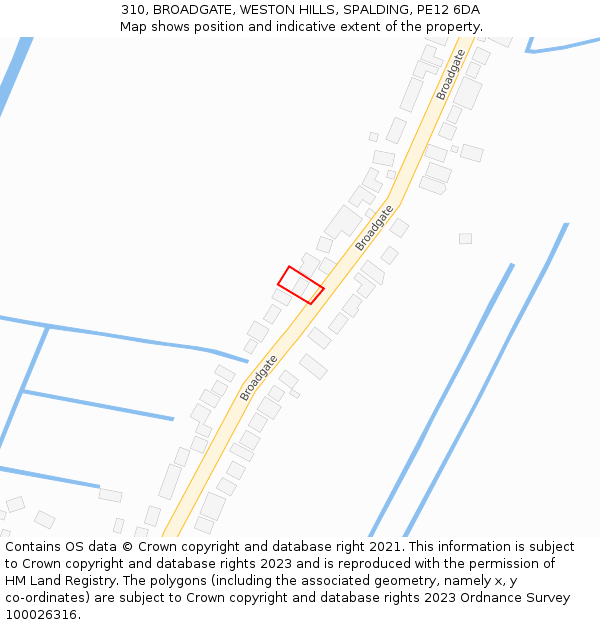 310, BROADGATE, WESTON HILLS, SPALDING, PE12 6DA: Location map and indicative extent of plot