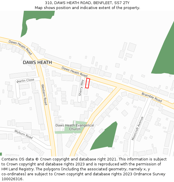 310, DAWS HEATH ROAD, BENFLEET, SS7 2TY: Location map and indicative extent of plot
