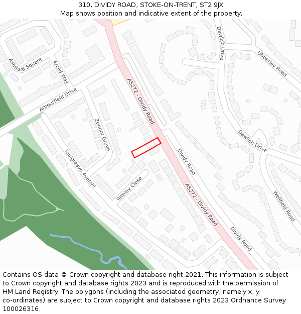 310, DIVIDY ROAD, STOKE-ON-TRENT, ST2 9JX: Location map and indicative extent of plot