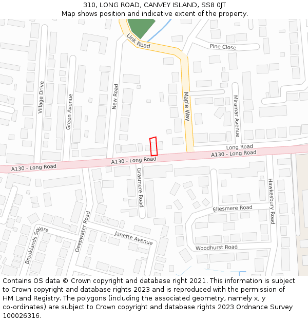 310, LONG ROAD, CANVEY ISLAND, SS8 0JT: Location map and indicative extent of plot