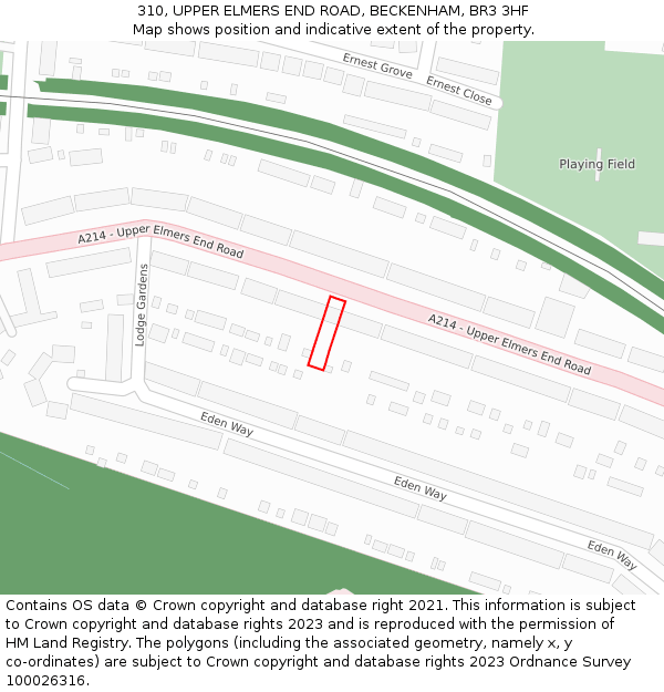 310, UPPER ELMERS END ROAD, BECKENHAM, BR3 3HF: Location map and indicative extent of plot