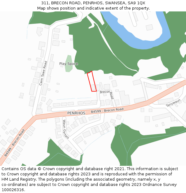 311, BRECON ROAD, PENRHOS, SWANSEA, SA9 1QX: Location map and indicative extent of plot