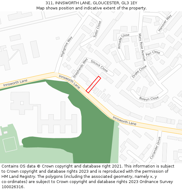 311, INNSWORTH LANE, GLOUCESTER, GL3 1EY: Location map and indicative extent of plot